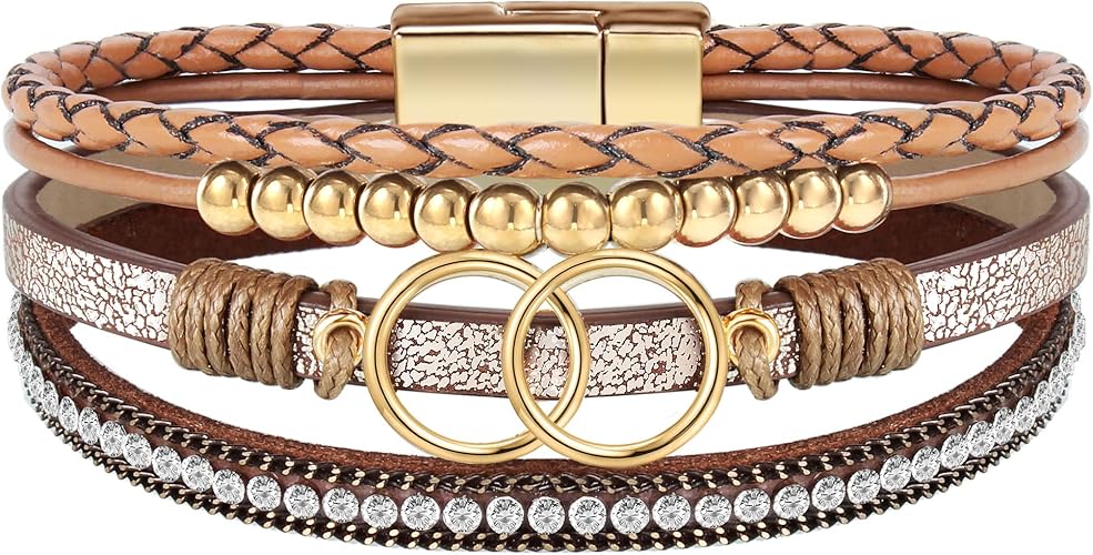 Btysun Bracelets for Women,Stocking Stuffers for Teens Birthday Gifts for Mom Inspirational Gift for Women Mother's Day Daughter Wrap Bracelet Sister Friend Teen Girl Gifts Leather Layered Jewelry Valentines Gift for Her