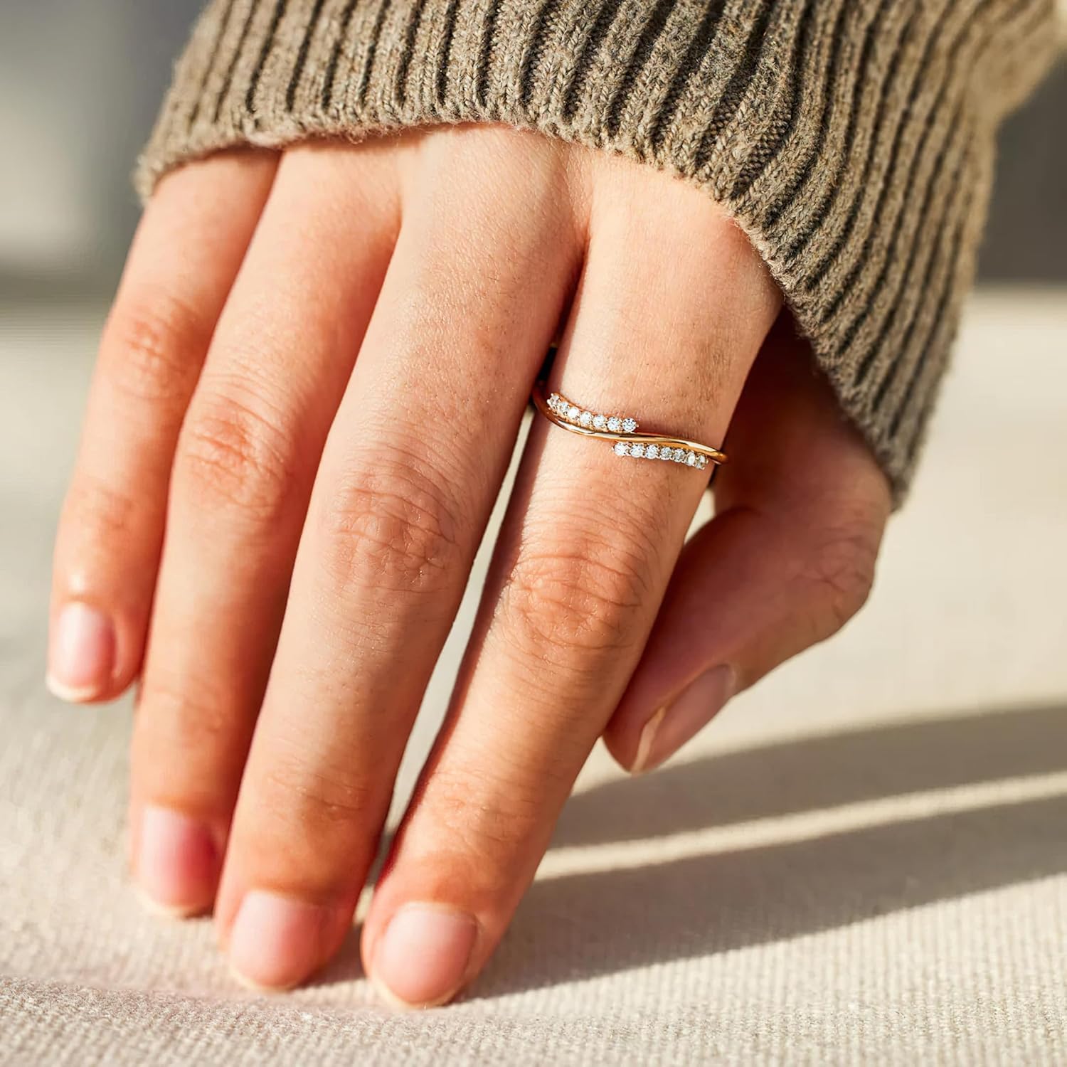 925 Sterling Silver Wave Rings for Women Cubic Zirconia Rings Trendy Inspirational Self Reminder Rings Jewelry Birthday Christmas Gifts - Image 3