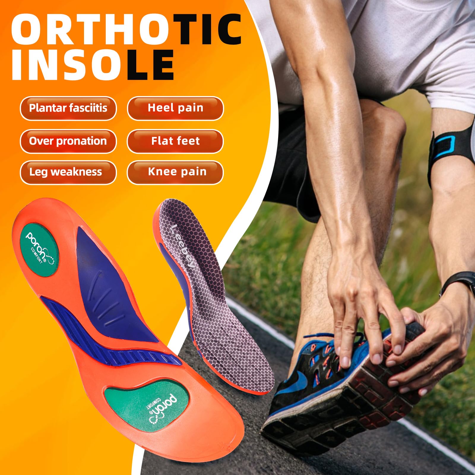 Plantillas Ortopédicas Hombres Mujeres Suaves Comodidad Soporte de Arc Plantillas de Zapatos para pies planos, dolor en los pies, fascitis plantar, dolor de talón, Espolones Naranja 41-42 EU