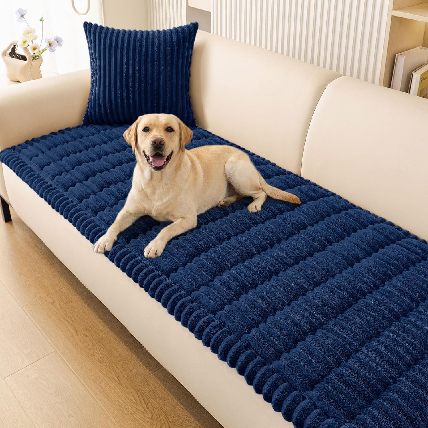 Homaxy Thick Soft Sofa Covers, Washable Non-Slip Couch Cover, Sofa Slipcover for Dogs Pets Kids, 2 Seater Furniture Protector for Living Room, Dunkelblau,70x120cm
