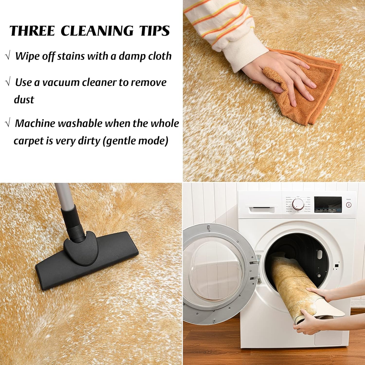 Cow Hide Rug for Living Room, Washable Cowhide Rug, Large Faux Animal Skin Rugs, Non-Slip Cow Print Area Rugs, 5x6 Feet Cowhide Rugs for Bedroom Office Kitchen Fireplace, Khaki