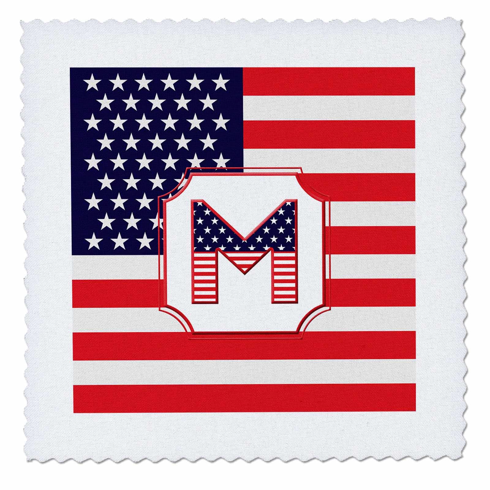 6x6 inch Quilt Square - Letter M Stars and Stripes Flag USA Monogram-Personalized Initial Personal Monogram Initials
