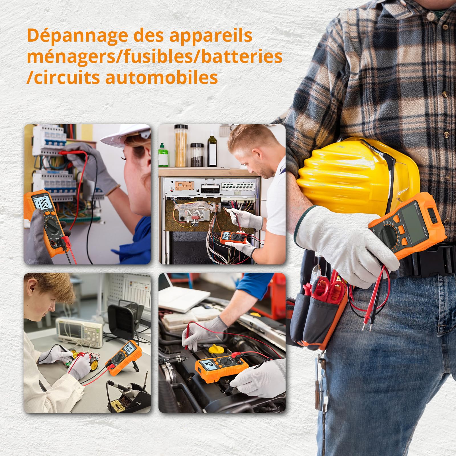 Neoteck Multimètre Numérique 6000 Comptes Testeur Électrique 600V 10A AC DC Courant Tension Résistance Capacité NCV Fréquence Température avec Pince Crocodile