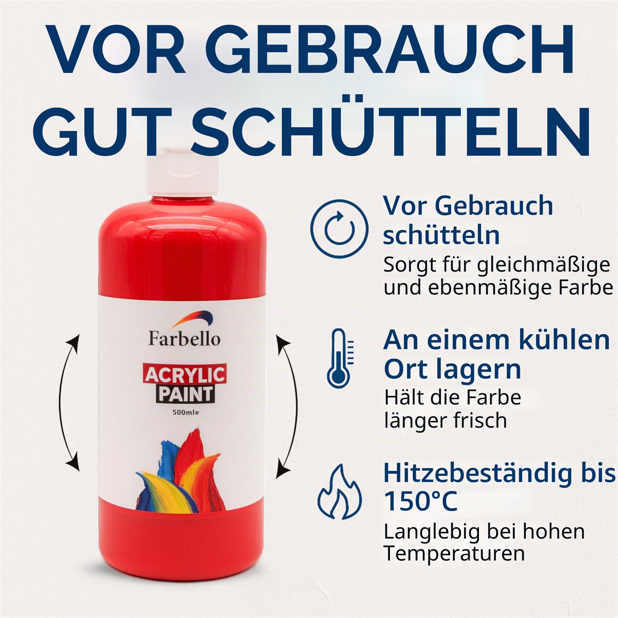 Acrylfarben Set 500 ml je Farbe – Hochpigmentiert, wasserbasiert & wasserfest – Profi Künstlerbedarf für Leinwand, Holz, Stoff & Stein – Acryl-Pouring (12 Farben)