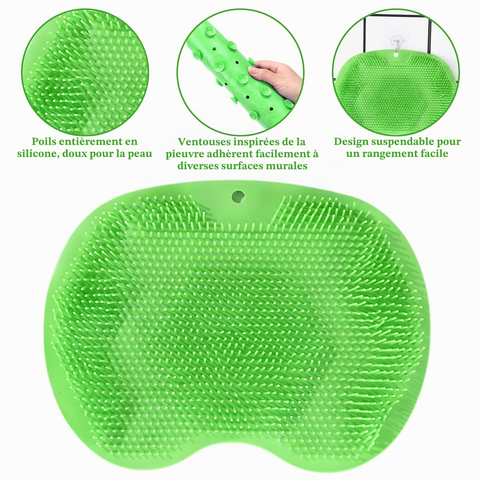 Lot de 3 tapis de brosse pour pieds de douche, 29 x 22 cm, en silicone antidérapant, massant les pieds, convient pour la salle de bain, les voyages d'affaires (jaune + gris + vert)