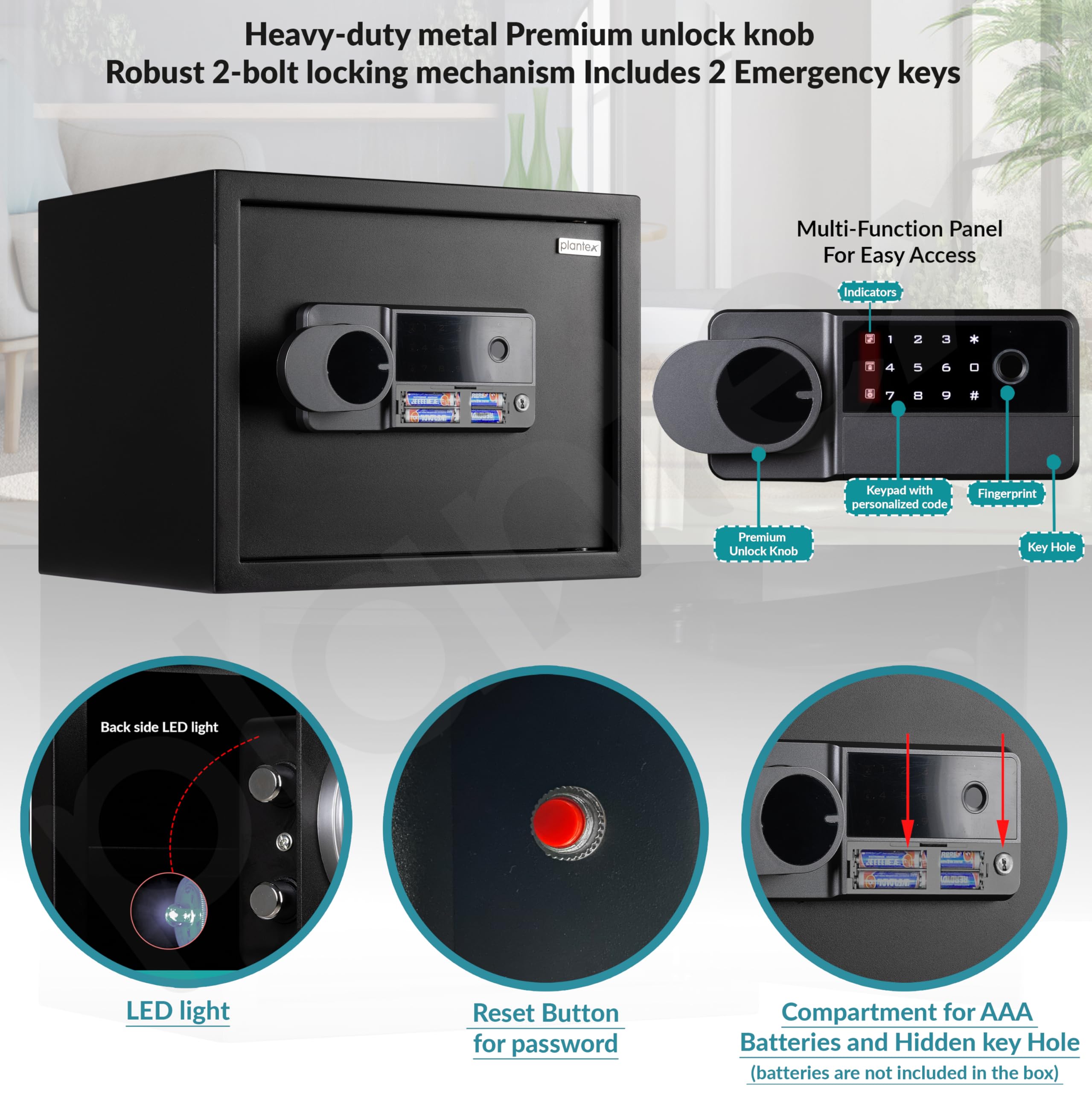 Plantex Digital Locker - Secure Home Safe with Biometric Lock -5