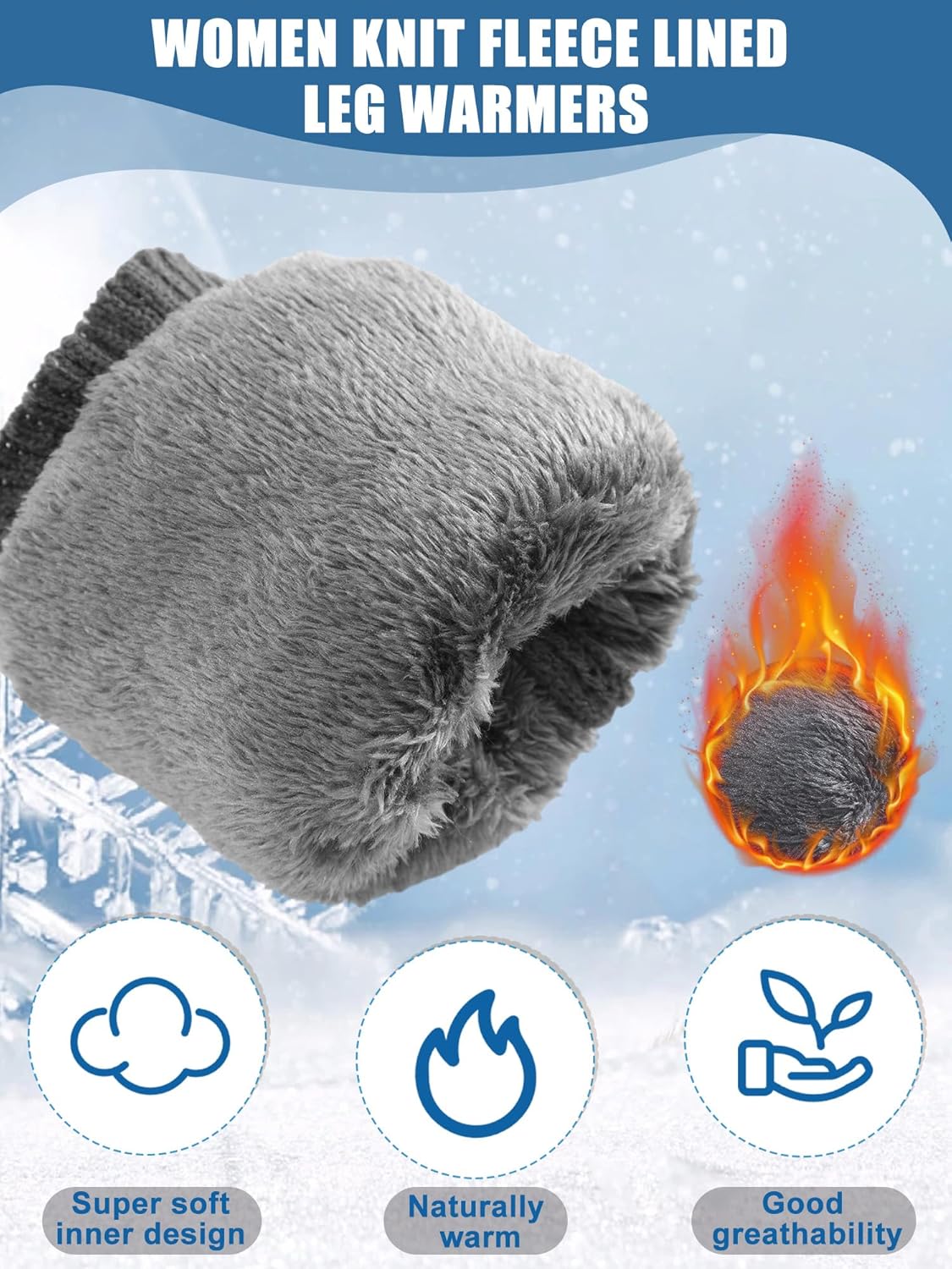 Chuarry 3 Pairs Winter Fleece Lined Leg Warmer for Women Skating Leg Warmer Long Boot Socks for Women Skating Every Day Wear - Image 2