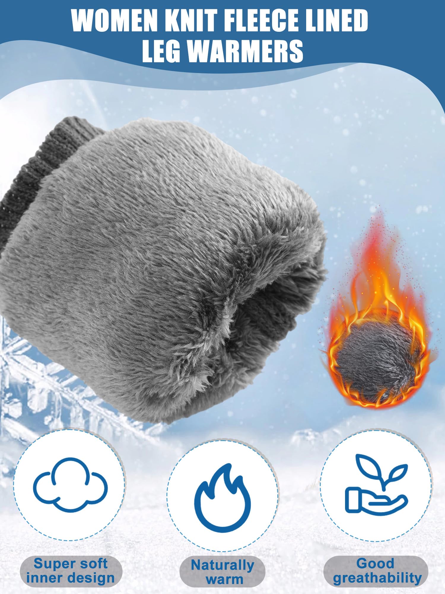 Chuarry 3 Pairs Winter Fleece Lined Leg Warmer for Women Skating Leg Warmer Long Boot Socks for Women Skating Every Day Wear: Brown, Black, Dark Gray 8 Figure Knit Pattern