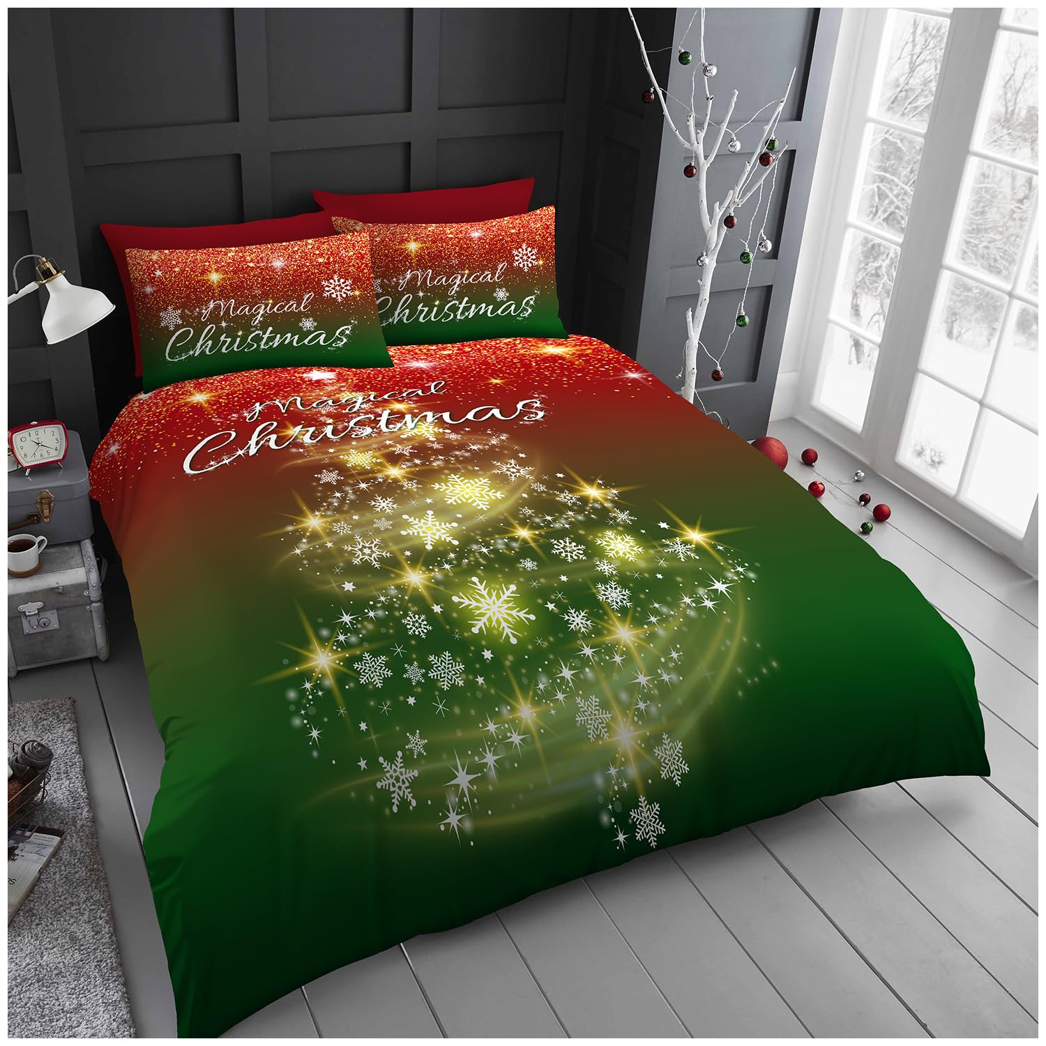 GC GAVENO CAVAILIA Christmas Duvet Cover King Size - Polyester Tree Xmas Bedding(230x220 cm) - Breathable Soft Quilt Cover King bed with Pillowcases - Winter KingSize Bedding Bed Cover