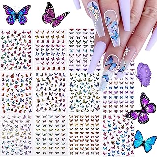 TOROKOM 12 Sheets Butterfly Nail Art Stickers, 3D Self-Adhesive Nail Dec...