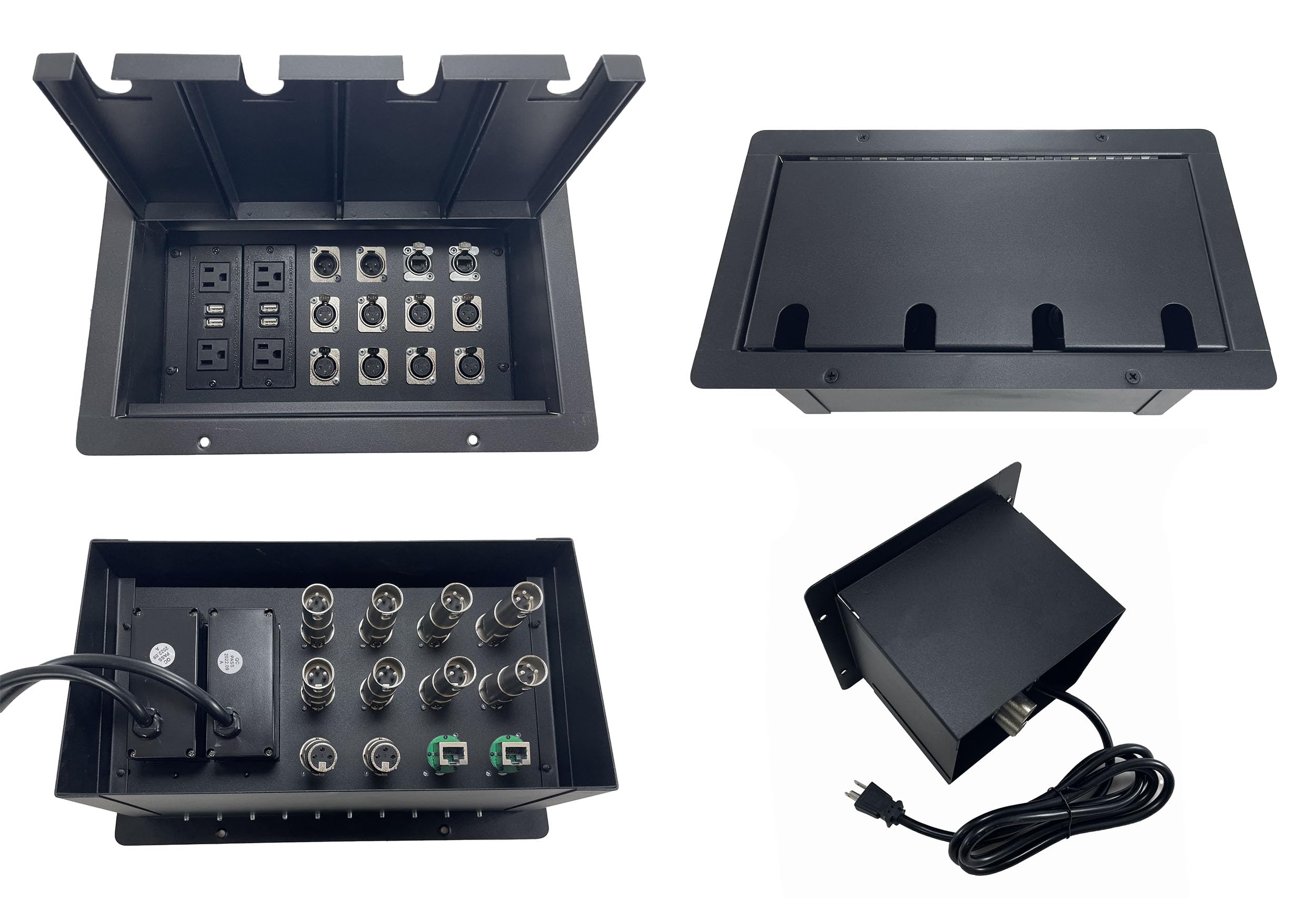 ProSpeakerparts PROCRAFT JUMBO 4 HOLE LID FEED-THRU RECESSED Stage Pocket/Floor Box w/ 2 WIRED AC 8 XLR Female 2 XLR Male 2 RJ45