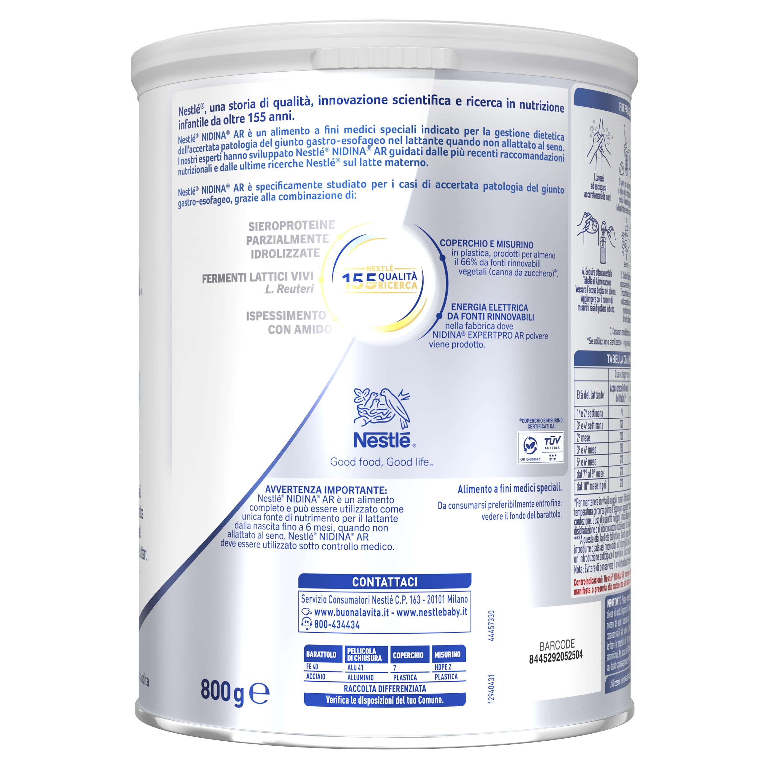 NIDINA EXPERT Pro AR Alimento a fini Medici Speciali in polvere, Latta 800g