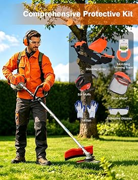 5 in 1 Multifunctional Lawn Mower,52CC Gas Weed Trimmer,Cordless Weed Wacker,Cordless Hedge Trimmer & Grass Edger,2-Stroke Brush Cutter, Handheld Chainsaw Hedge Pruner