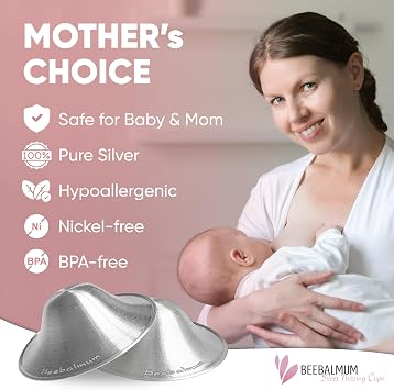 The Original Silver Nursing Cups, Silverettes Metal Nipple Covers for Breastfeeding, Nursing Pads, 925 Silver Nipple Cover Guards, Soothe and Protect Sore Nipples