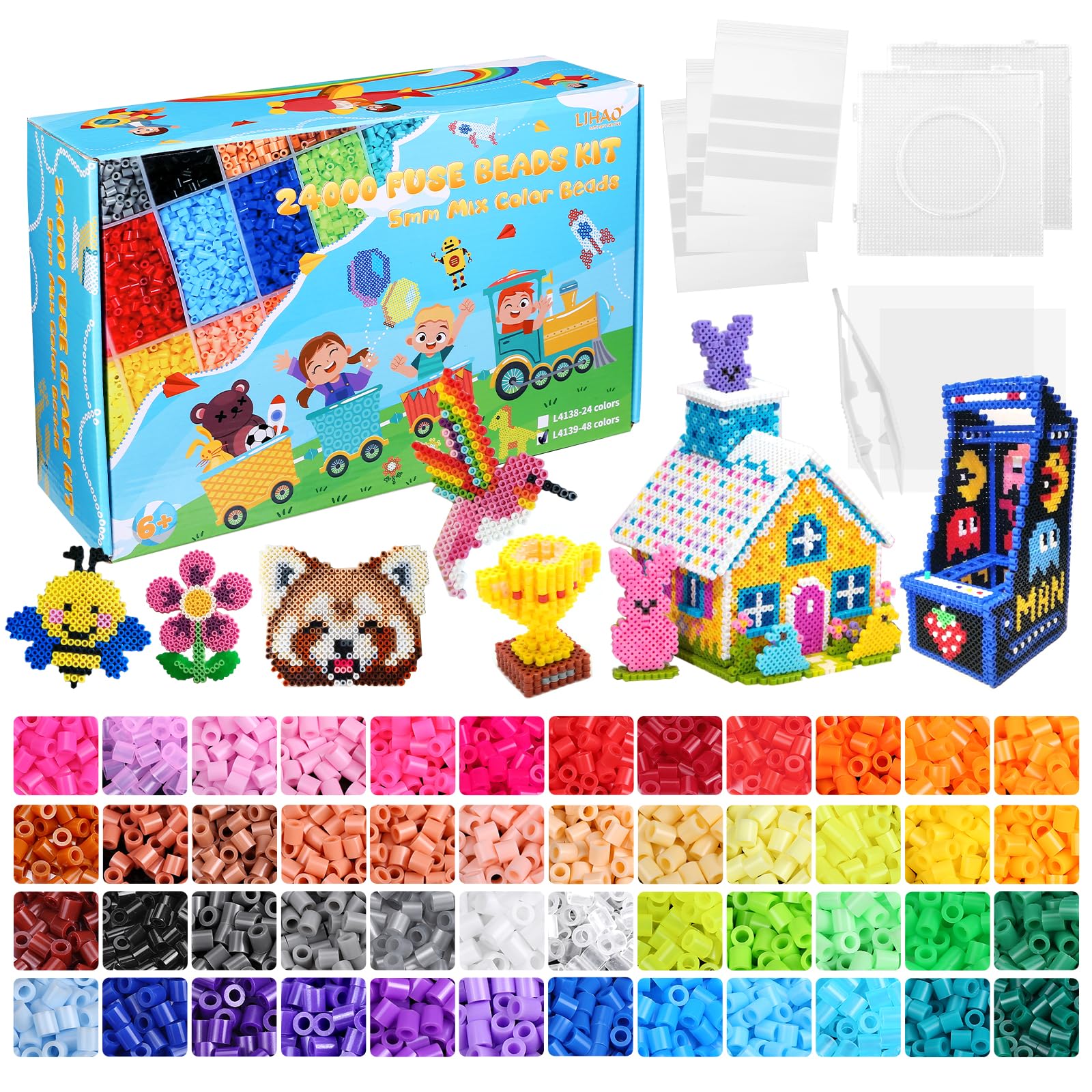 INSCRAFT 28.000 Mini Zekering Kralen kit 2.6mm, 48 Kleuren 7 Pegboards 15 roning 2 Pincet 2 lroning Papers Melty Kralen Smeltende Kralen Ijzer Kralen Craft Kralen Bulk