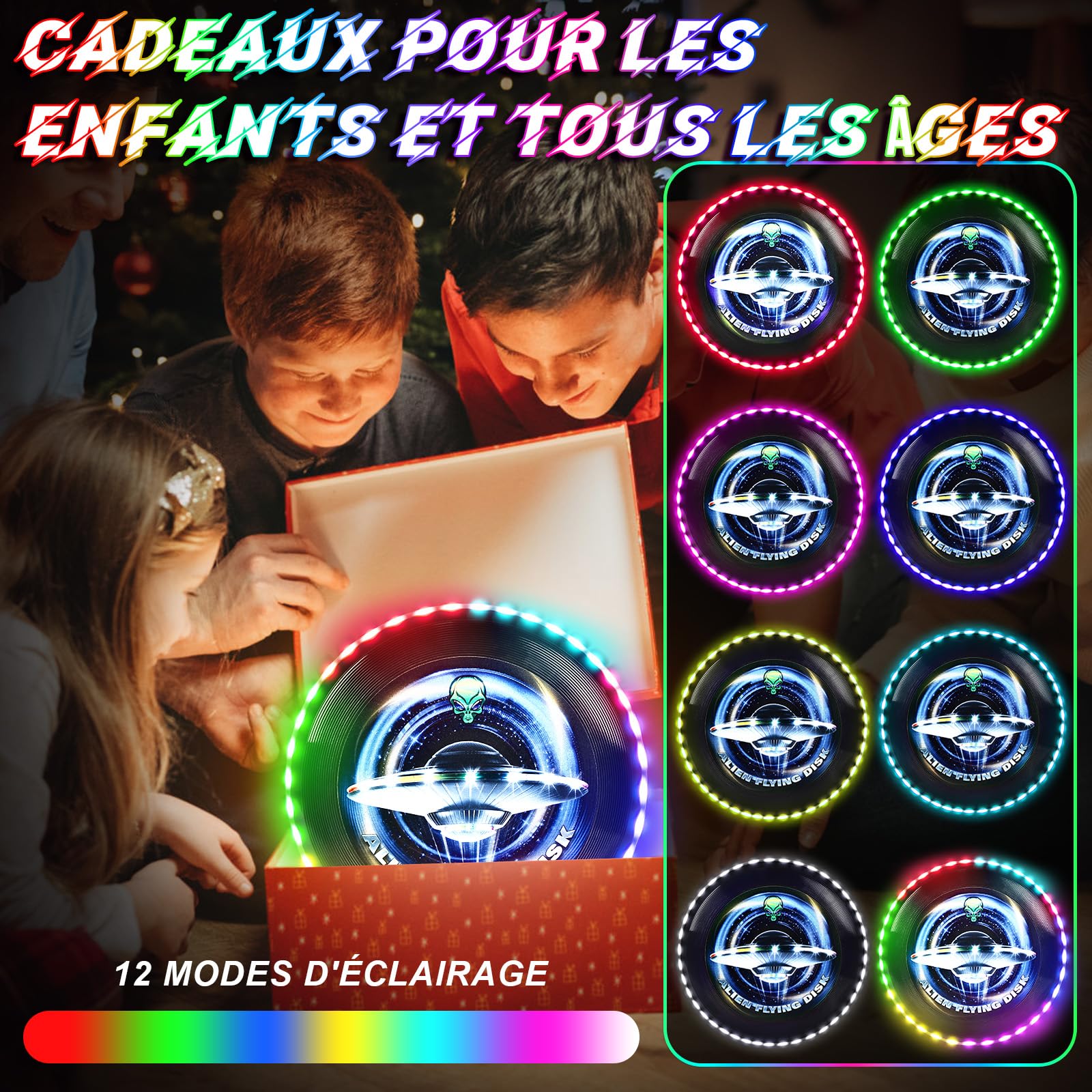 IEEILULU Ultimate Frisbee, Frisbee Lumineux, Frisbee avec 12 Effets Lumineux, Réutilisable, LED Frisbee Compétition Funsport pour Adultes Enfants Plage Pelouse Extérieur