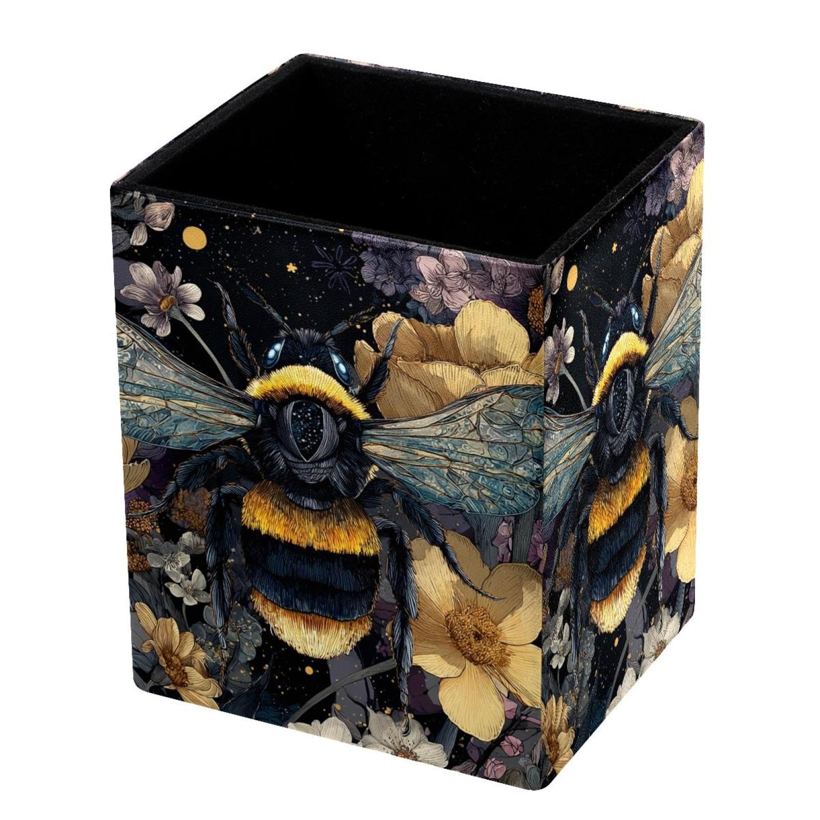 VAPOKF Pencil Holders for Desk, Bee Printed Pen Holders Pen Pot Makeup Brushes Storage Desktop Stationery Supplies Organiser for Home Office