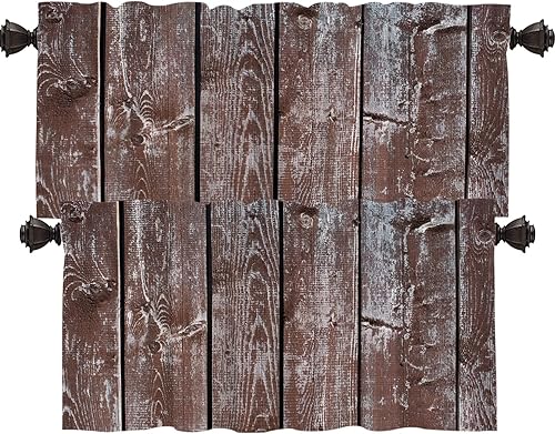 Shrahala Cenefas de cocina con textura de madera marrón, tablones de madera, cortina de media ventana de madera marrón, tratamiento de ventana,