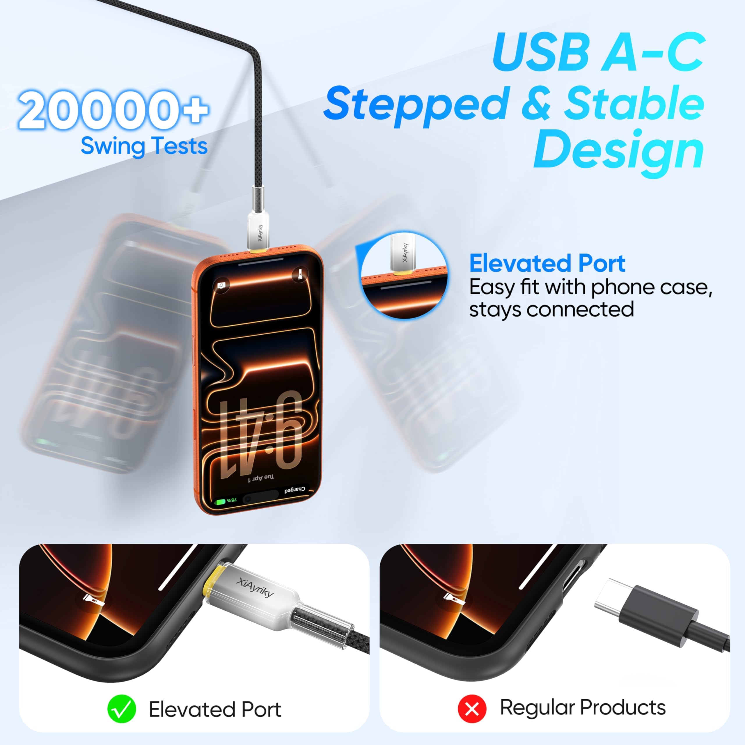 Cavo da USB A a USB C, 60 W, 480 Mbps, 60 W, 480 Mbps, nylon intrecciato | Cavo di ricarica rapida, adatto per iPhone, Galaxy, LG, Google, Sony, Switch, fotocamera