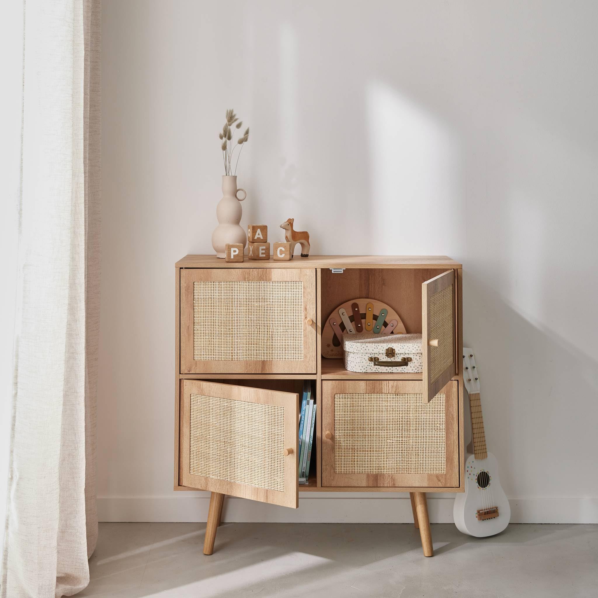 sweeek - Commode Enfant décor Bois 4 Portes en cannage