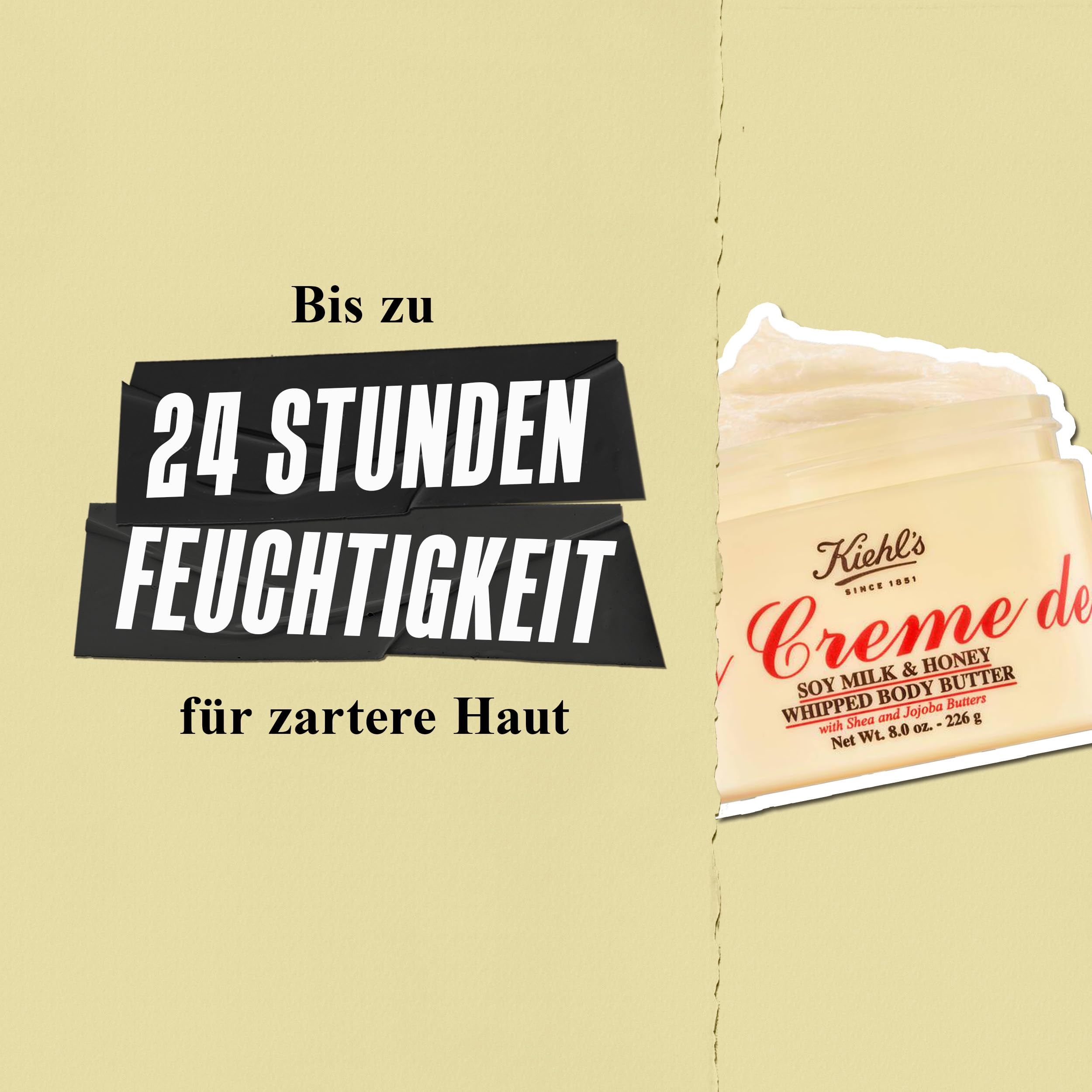 KIEHL'S Creme de Corps Whipped Body Butter, 226 g, reichhaltige Körperlotion mit Milch und Honig, 24 h Feuchtigkeitspflege für trockene Haut