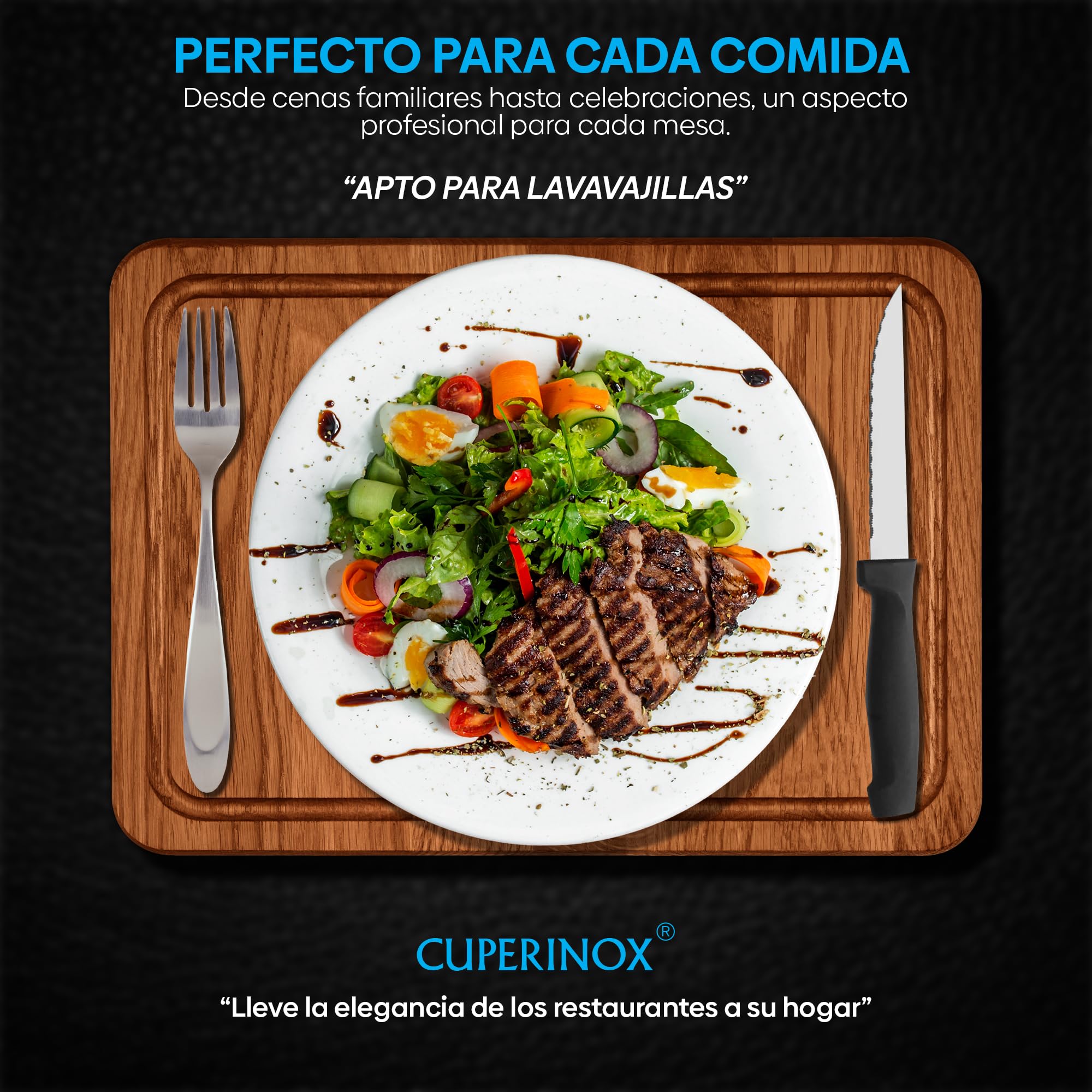 Cuchillos de Mesa Acero Inoxidable – Set Profesional 12 Piezas con Hoja Serrada de 11 cm y Mango Ergonómico Antideslizante – Para Carne, Verduras y Pescado