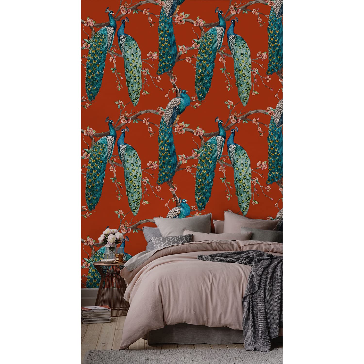 Fondo de pantalla decorativo de pavo real para crear un salón elegante y acogedor de 416x254 cm