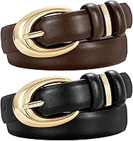 TRIWORKS 2-Pack Women's Skinny Faux Leather Belts with Gold/Silver Buckle - Versatile for Jeans, Pants, Dresses
