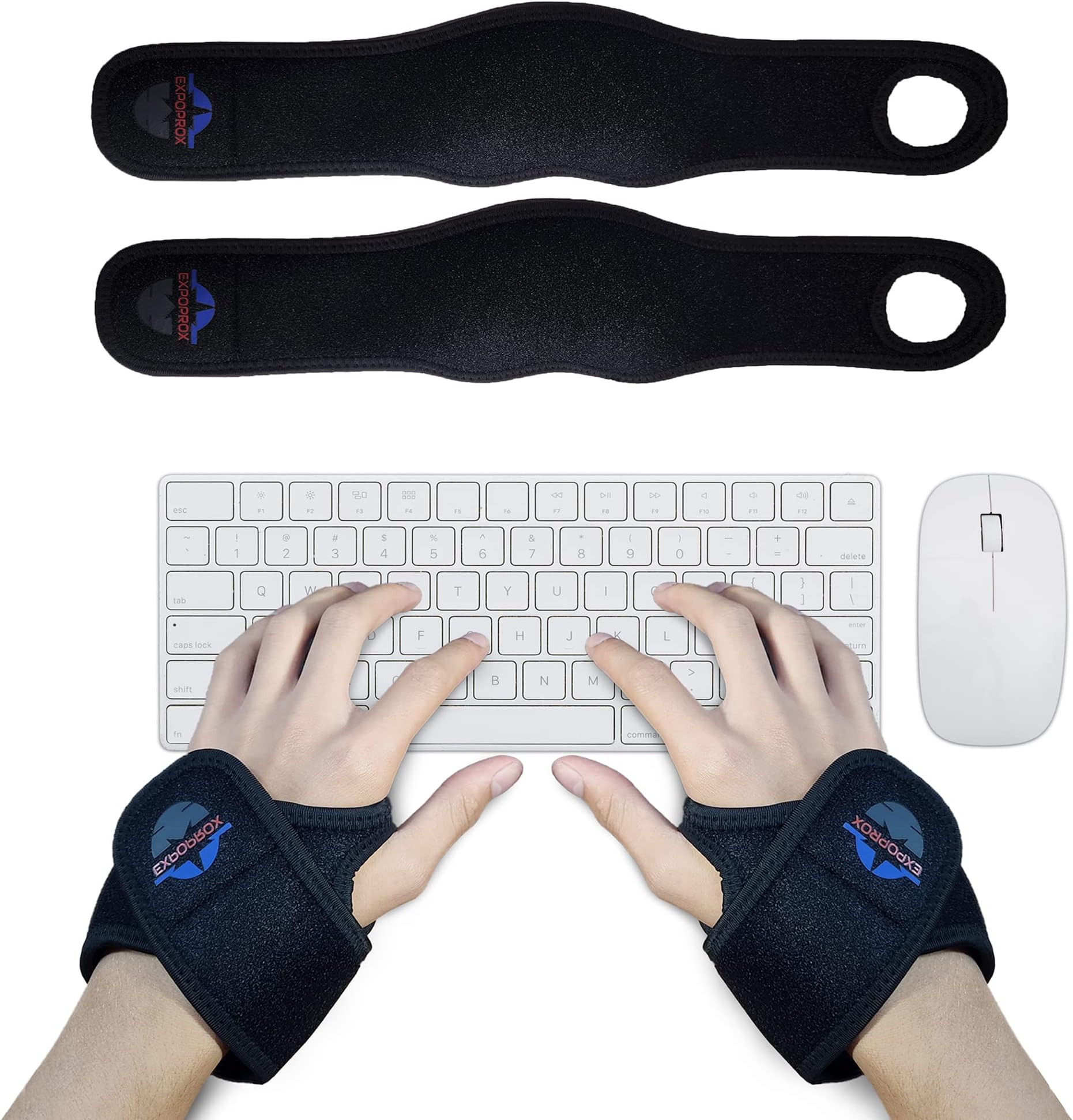 Wearable Wrist Rest Pads, Set of 2, Ergonomic Mouse and Keyboard Support Cushion, Reduces Joint Stress and Tension, Padded Comfort and Adjusts Fit