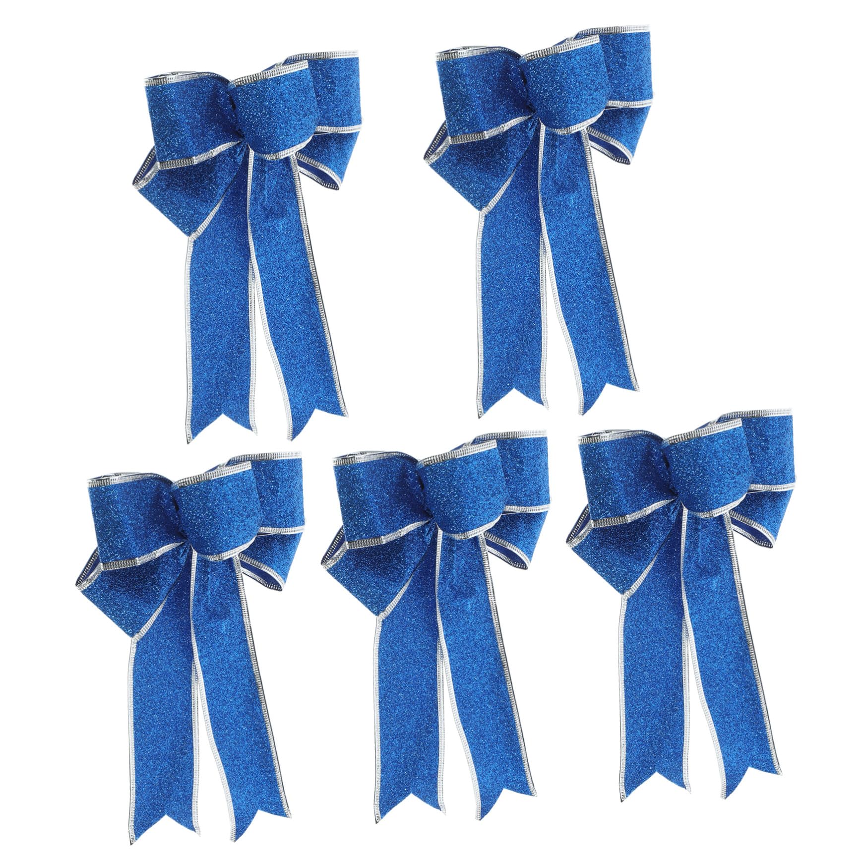 Hohopeti 5piezas Lazo De Cinta Navideño Brillante Lazos De Tela para Árbol De Navidad Adornos Nudo para Obsequio Cinta Azul