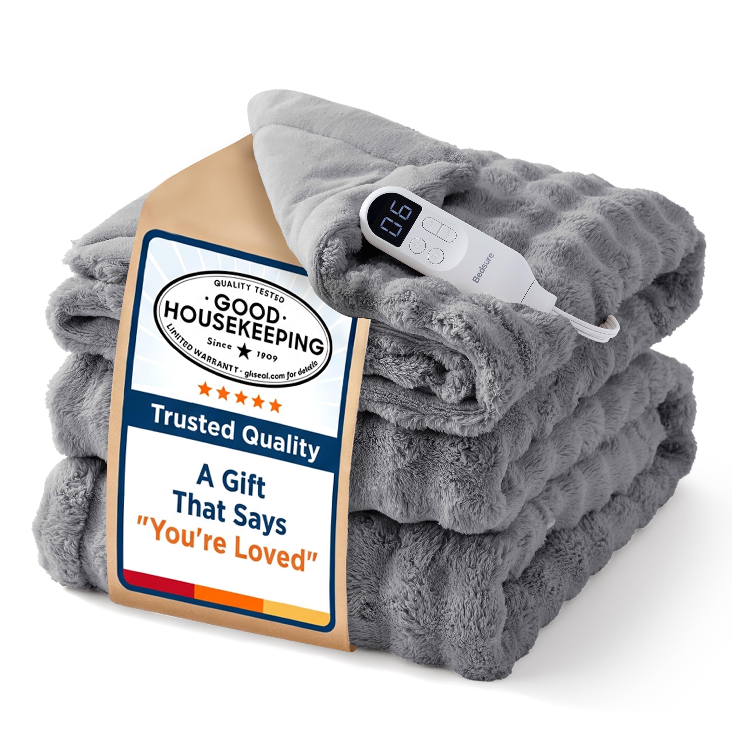 Bedsure Cloud Bubble Electric Blanket Twin, Heated Blanket for Bed, Grey