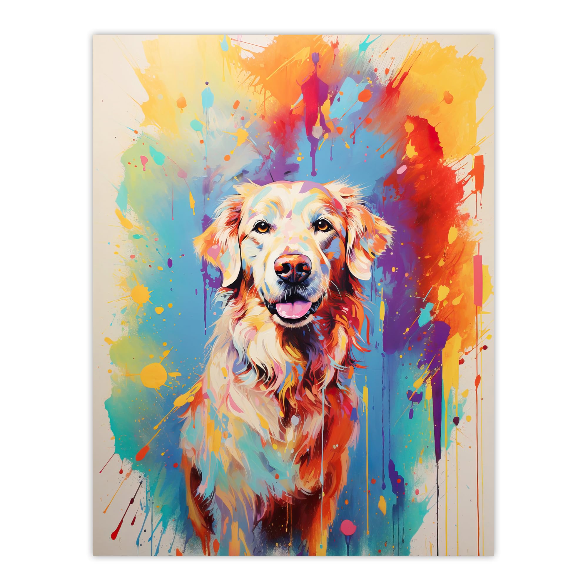 Artery8 Unframed Wall Art Cream Golden Retriever Dog Lover Gift Pet Portrait Colourful Artwork Painting12X16 Inch from B&Q