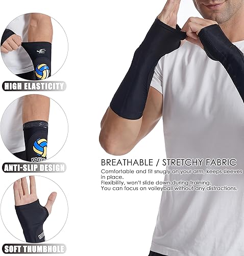 Miniatura 5 de HiRui Mangas de brazo de voleibol, mangas para antebrazo, con almohadillas de protección y orificio para el pulgar para niños, jóvenes, mujeres y