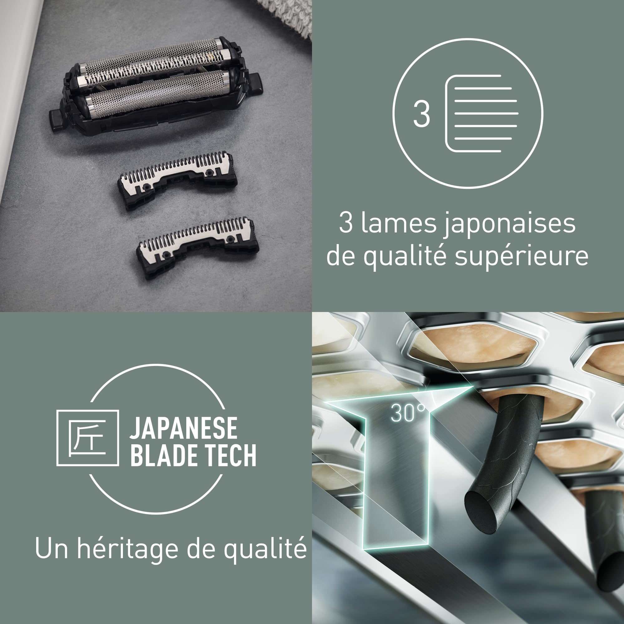 Panasonic WES9013Y1361 Lames de Rechange pour Rasoirs Electriques ES-LL41, ES-LL21, ES-GA21, ES-LT71, ES-LT31, ES-RT87, ES-RT67 & ES-RT47, Lot Mixte, Système à 3Lames, Acier Inoxydable Japonais Avancé