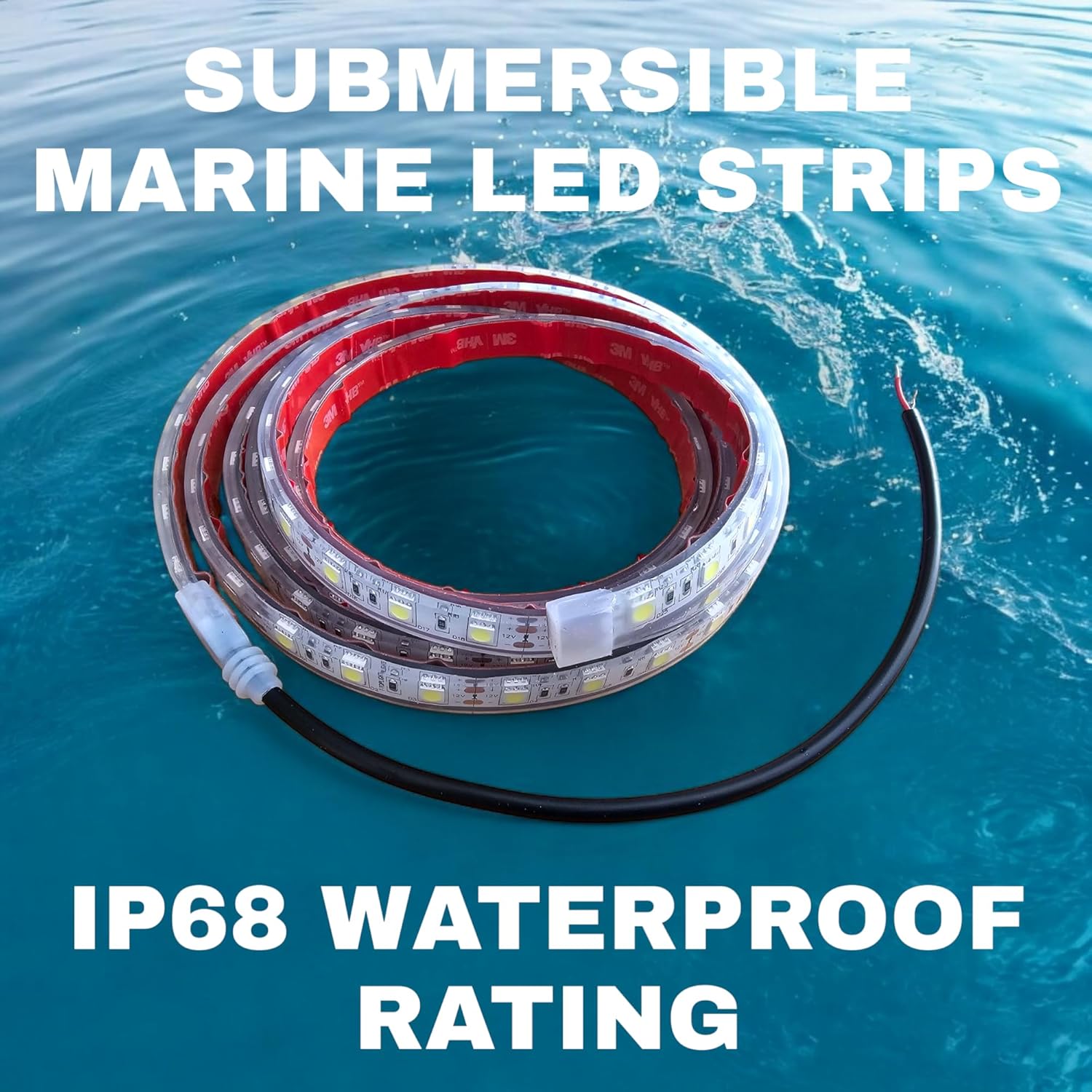 Marine Submersible LED Light Strip 12V 4ft Blue, Rope Lights, Waterproof Boat Lights