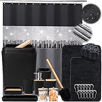 Vista 30 de Juego de baño negro, papelera de baño de 9 piezas, decoración para baño con soporte para cepillo de dientes, taza, dispensador de loción, bandeja