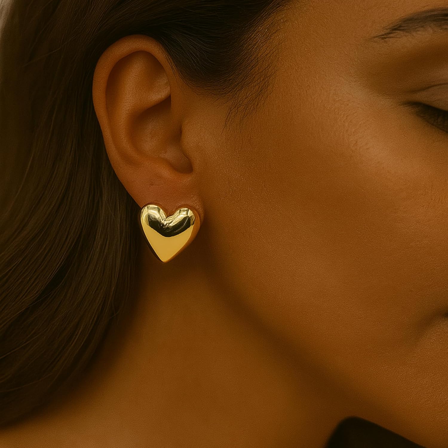 Gold Heart Huggie Earrings for Women - Cute Chunky Hoop Design, Romantic Valentine’s Day Jewelry Gift EAR009 - Image 2