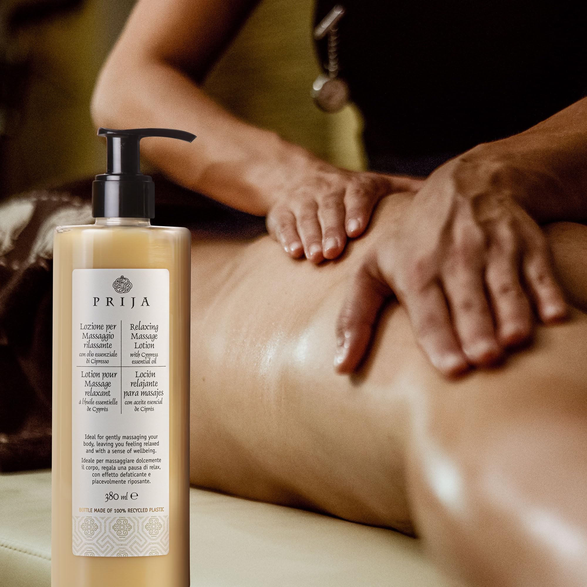 Prija - Lotion de Massage, Testée Dermatologiquement, Made in Italy - Arôme Cyprès, 380ml x3 - Hydratante/Apaisante pour Spa