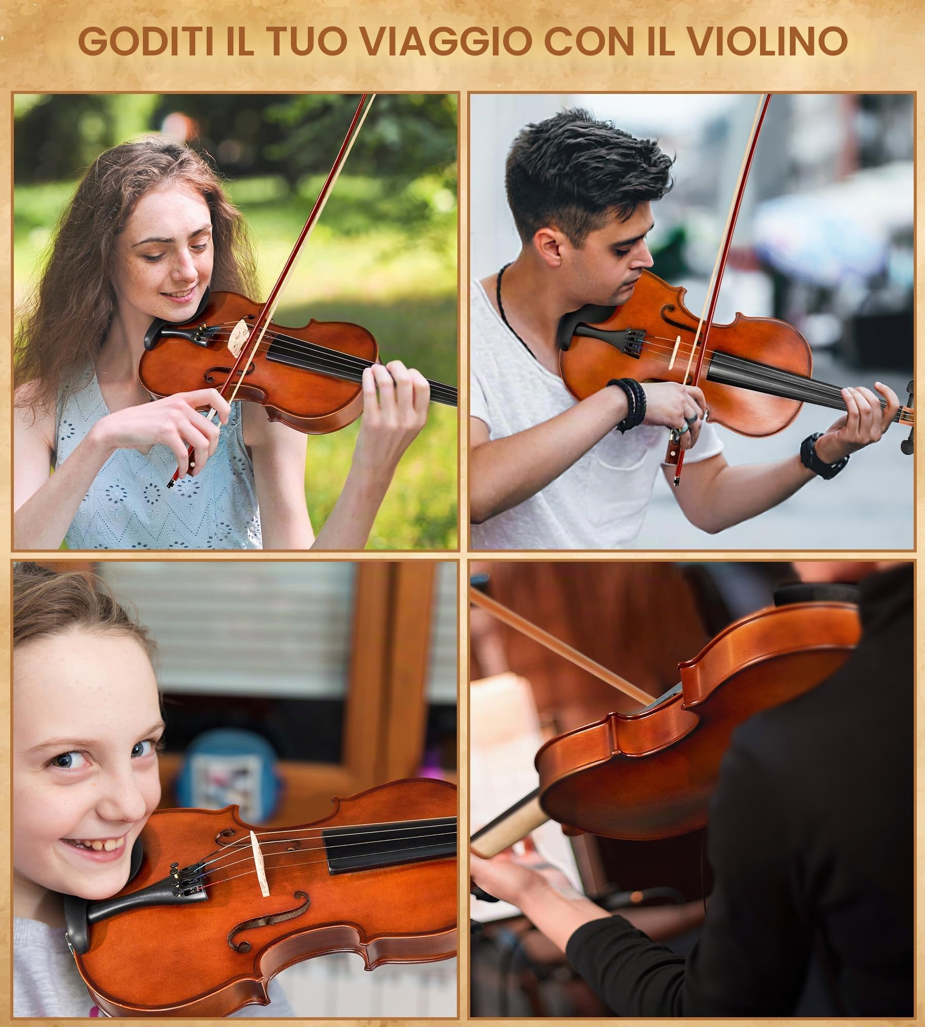 Vangoa Violino 4/4 Concerto con Custodia, Spalliera, Colofonia e Corde per Violino per Principianti Adulti o Bambini, Naturale