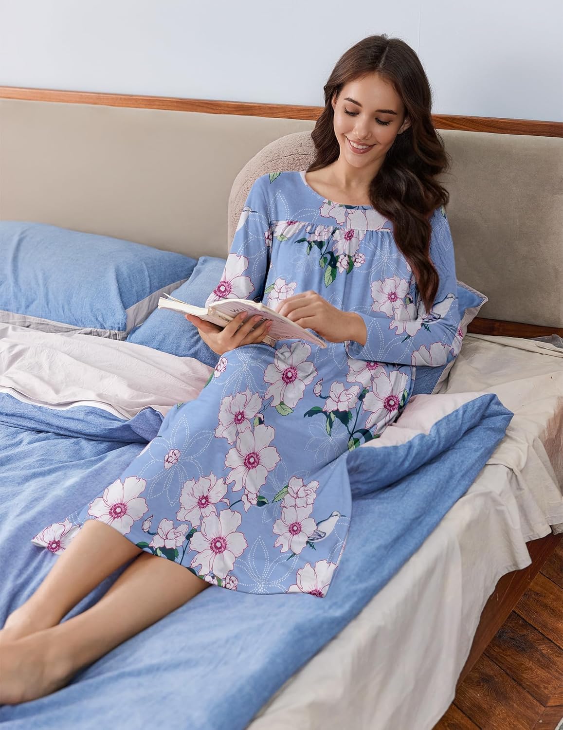 Deyeek Hospital Gowns for Women Tear Away Snap Open Back Dress Long Sleeve Post Surgery Adaptive Nightgown with Pockets - Image 7