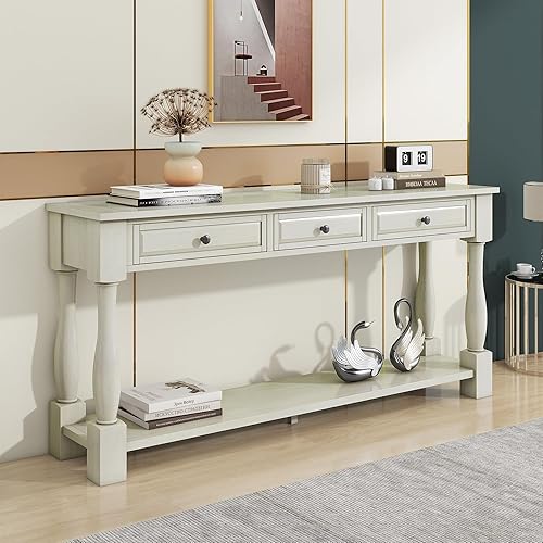 Miniatura 10 de merax LUMISOL - Mesa consola de 64 pulgadas de largo con 3 cajones y estante inferior, mesa de entrada para pasillo, sala de estar, fácil montaje