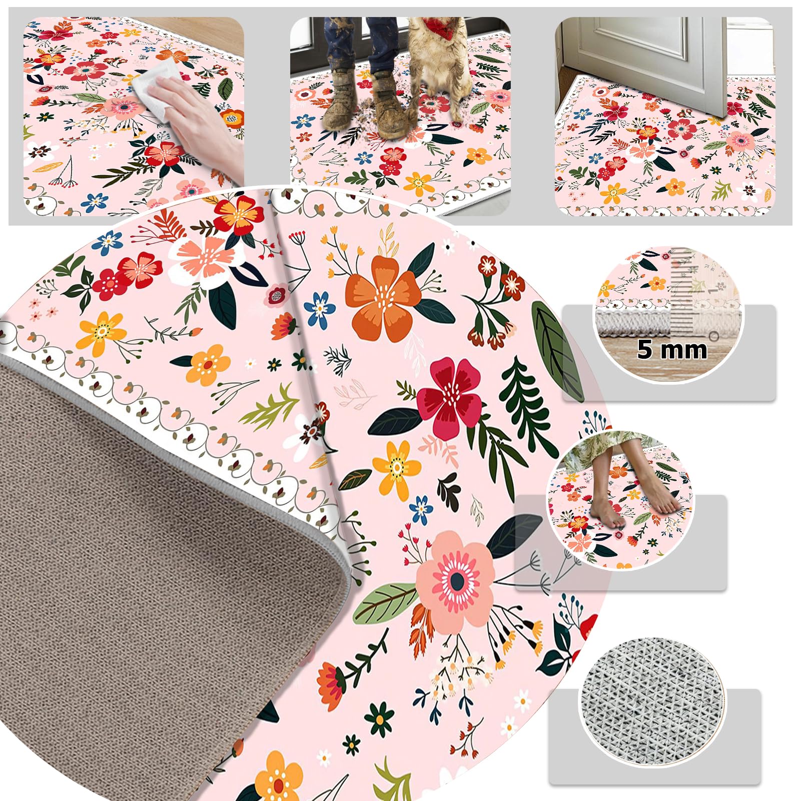 Dywan do salonu w stylu vintage, 140 x 190 cm dywaniki do sypialni, salonu, sypialni, kuchni, jadalni, duży dywan z krótkim włosiem, dywan do jadalni, antypoślizgowy zmywalny dywanik kuchenny