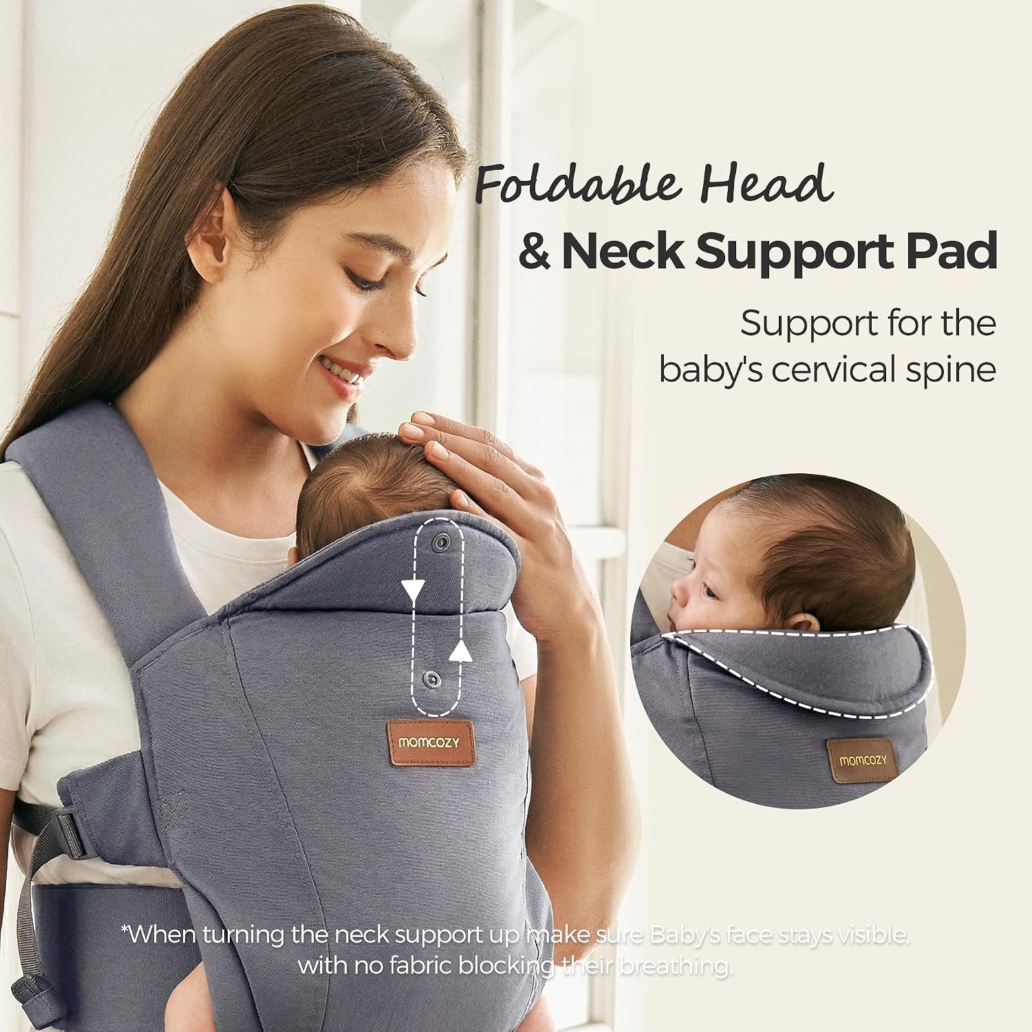 Momcozy Newborn Carrier WeeSnug- Lightweight and Cozy Comfort for 7-25 lbs, Ergonomic Cross-Back Support, Effortless to Put On, Hands-Free Baby Carrier with Lumbar Support, Gray