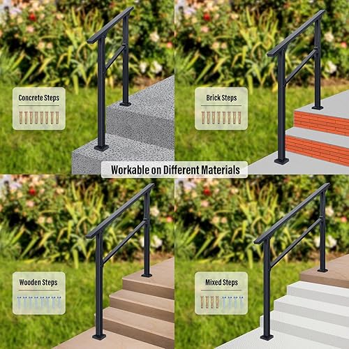 Miniatura 5 de HILLMASTER Barandillas de 2 escalones para escalones al aire libre, barandilla de escalera al aire libre para escalones exteriores, kit de