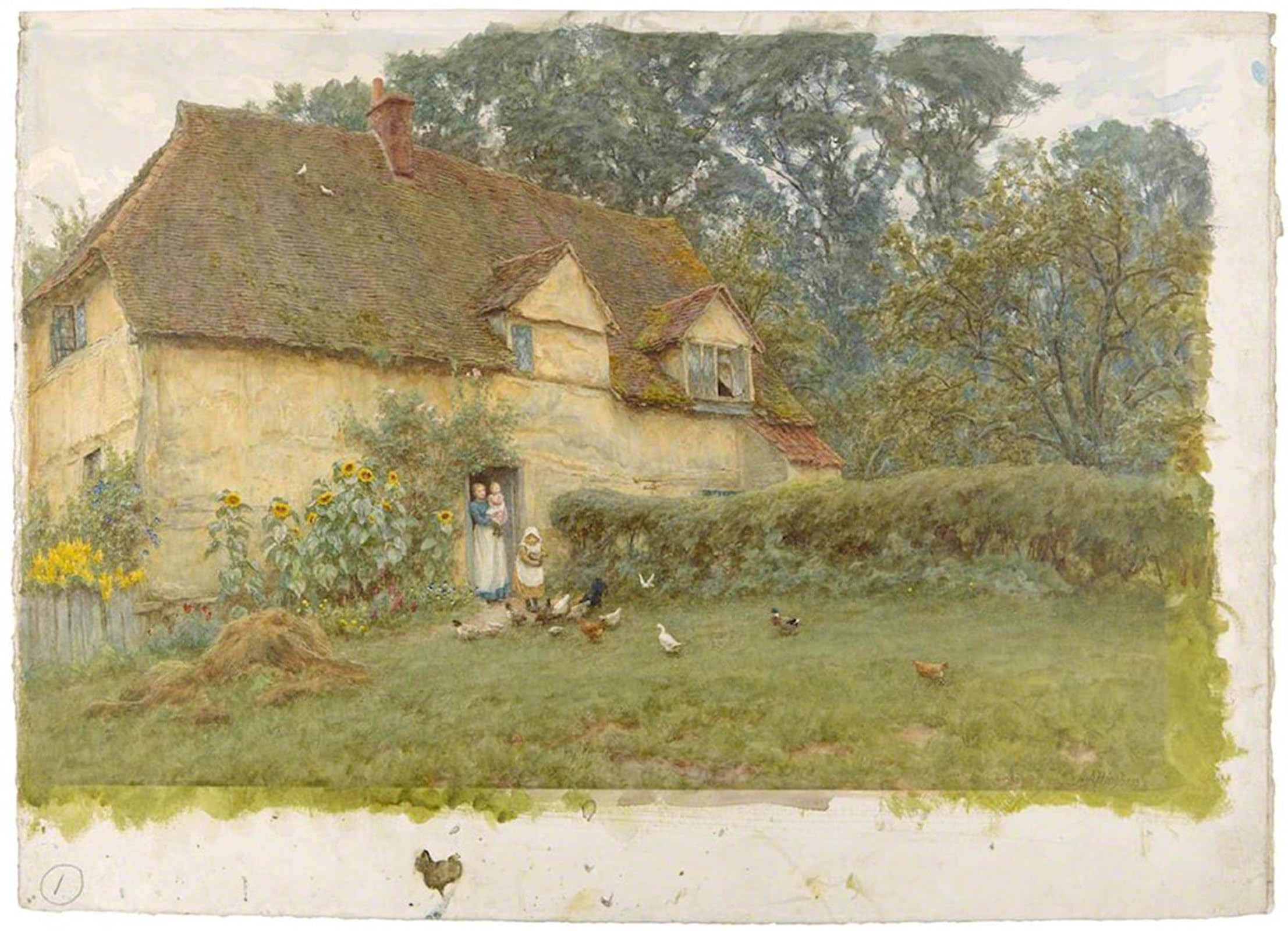 SERENDIPITP Vintage Picture Print on Canvas Wall Art Poster Feeding the Fowls Pinner by Helen Paterson Allingham Artwork Print Poster for Wall Decor 60x90cm