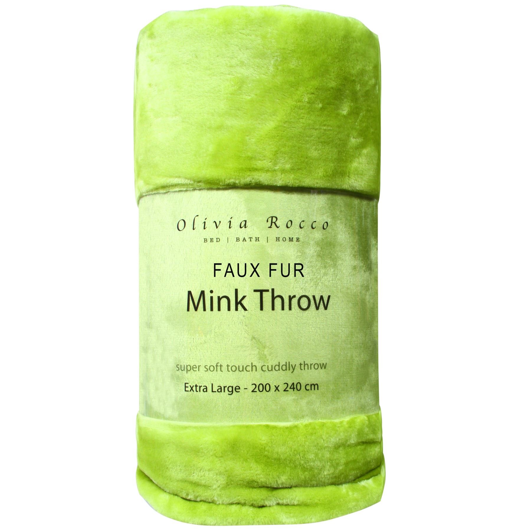 Olivia Rocco Super Soft Raschel Sofa Bed Throw, Faux Fur Mink Blanket Settee Throws, Double King Size, Green, X Large 200 x 240 cm