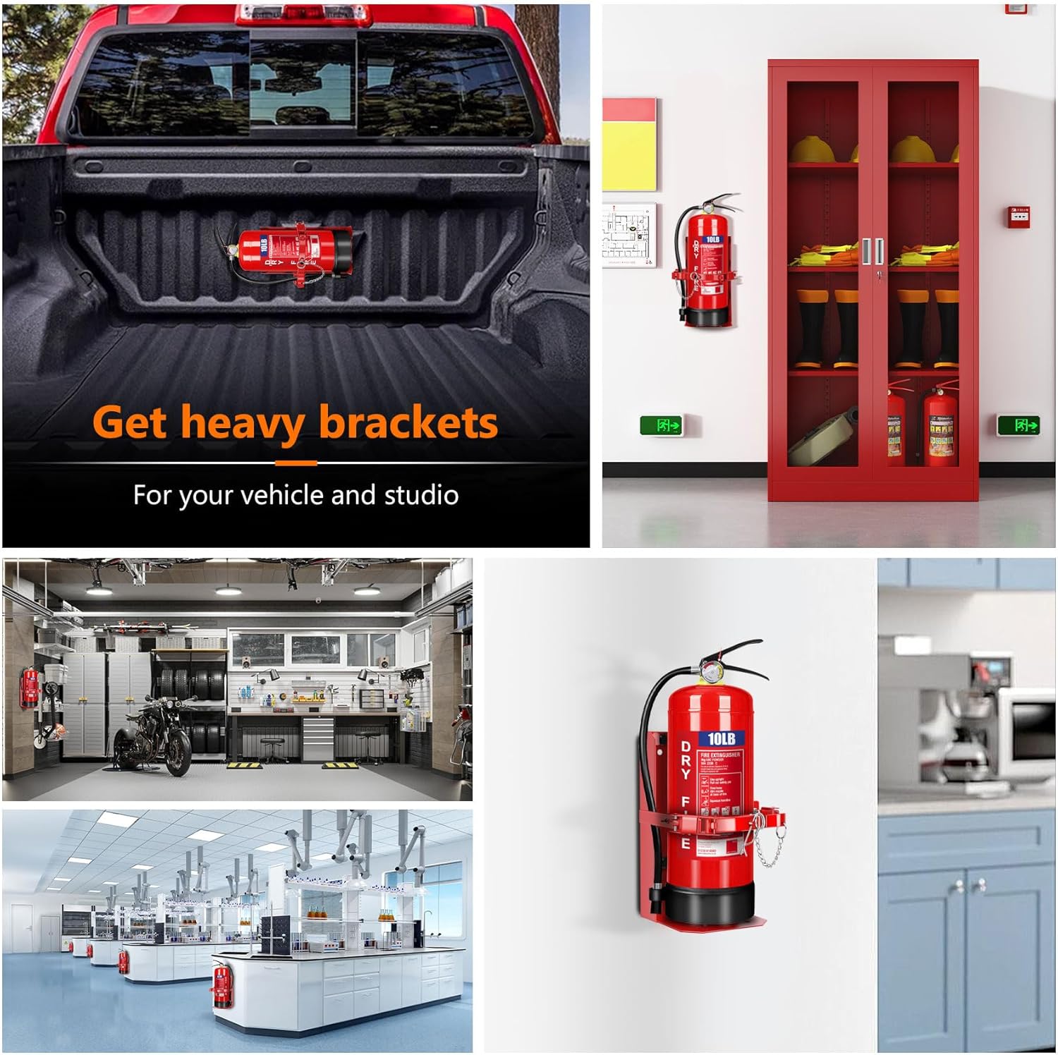 Heavy Duty Vehicle Bracket,Fire Extinguisher Brackets&Mounts-St12 Steel Red, Fit 10lb Dry/5lb Co2 Extinguisher-for School,Garage,Vehicle,Boat,Truck Generic Replacement for 809 by amerex