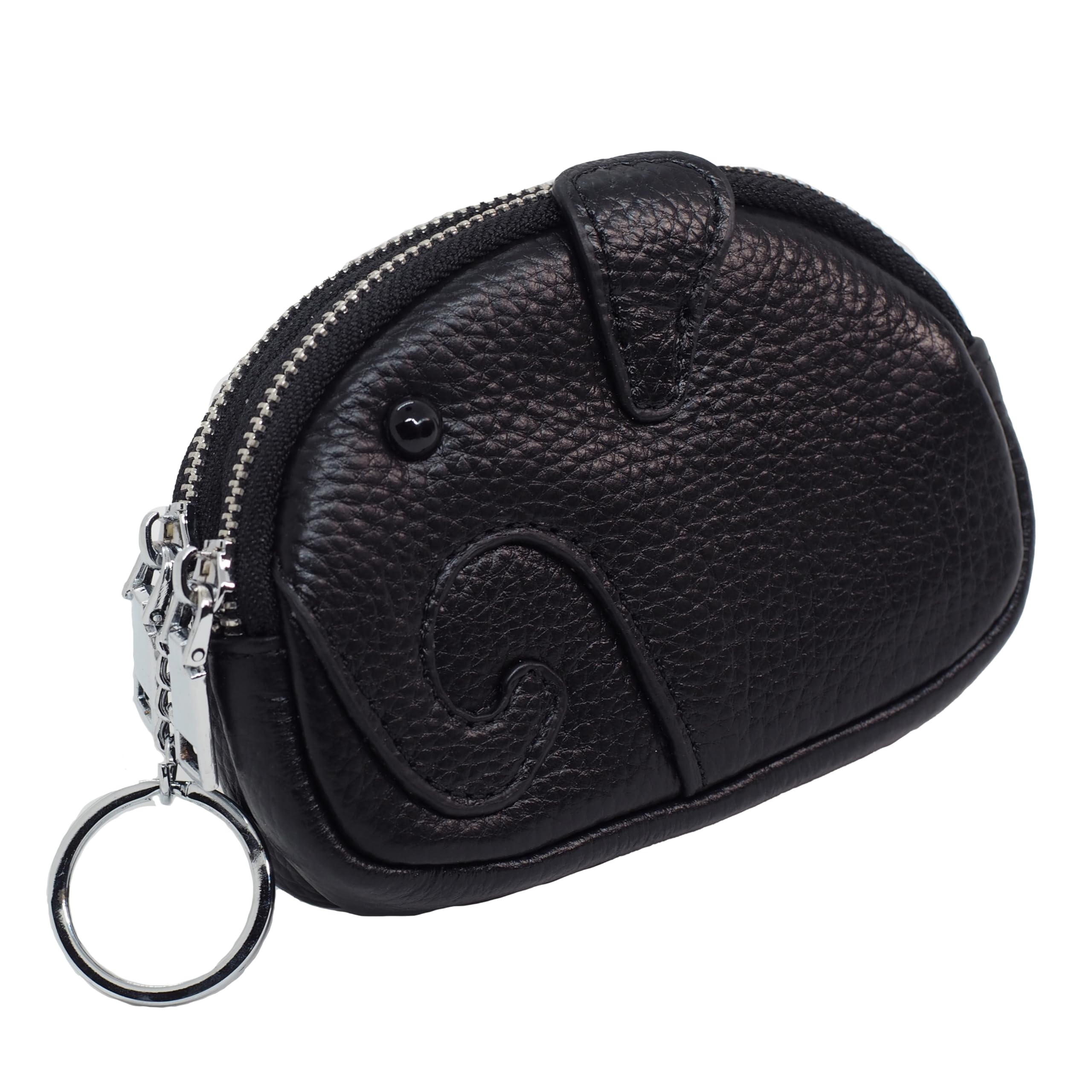 BAWAKO Kleingeldbörse Elefant Shape aus Leder - Schlüsseltasche Münzbörse Münzbeutel Coin Purse klein Geldbörse Geldbeutel Kleingeldportemonnaie (Schwarz)
