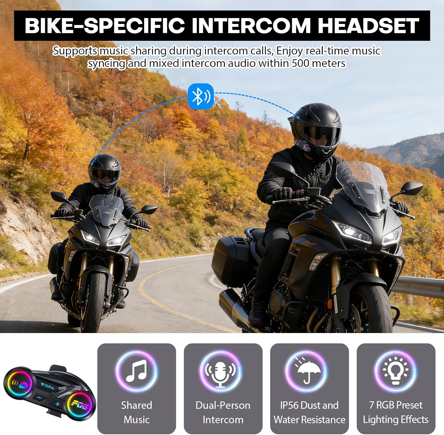 Bluetooth Motorcycle Helmet, Full Face Flip Up Modular Motorcycle Helmet with Bluetooth intercom headsets, DOT Approved Dual Visor Helmets