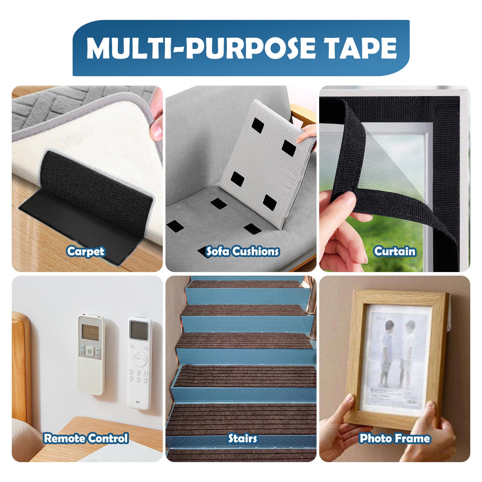 Multifuncional Belcro Adhesivo Doble Cara Fuerte 20 mm x 8 m, Negro Adhesivo Doble Cara Extrafuerte para Interiores y Exteriores, para Casa